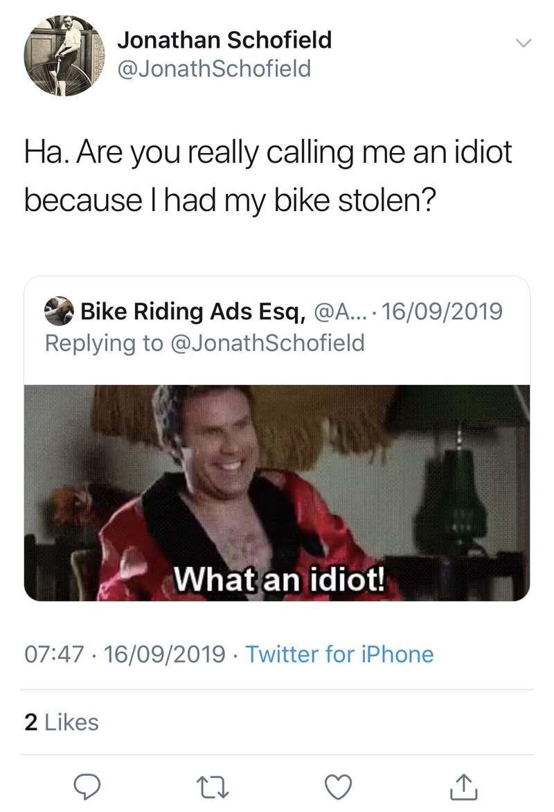 2019 10 01 Bike Theft Tweet