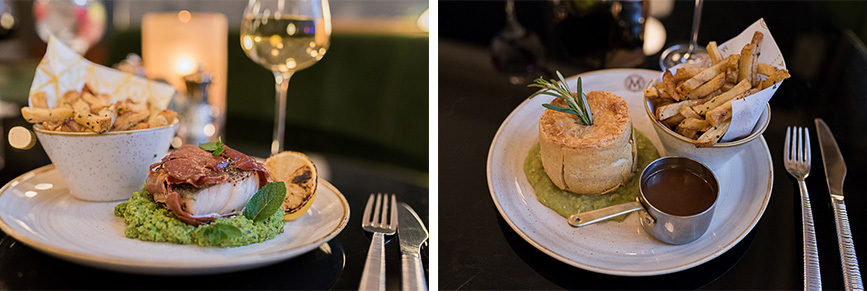 Masons' serrano wrapped cod with mushy peas + Manchester cheese pie